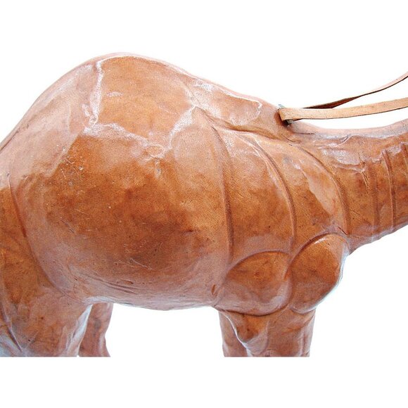 Leather Wrapped Camel Figurine 14" Dromedary Statue 1970s Vintage Brown Detailed - Picture 8 of 12